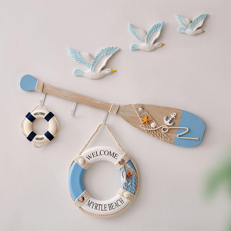 Mediterranean Vintage Distressed Oar Hook Wall Decor for Children's, Living, and Dining Rooms - 80CM