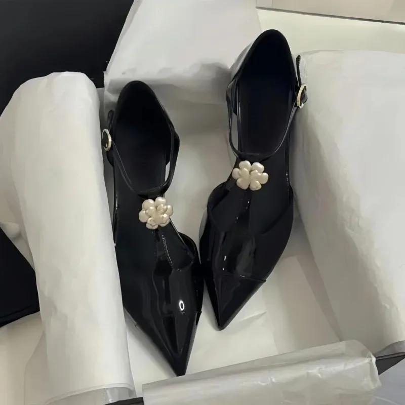 Black Pointed Toe Ladies Shoes Flower Decoration Zapatos Mujer  New Fashion Buckle Strap Sapato Feminino Cozy Women Flats