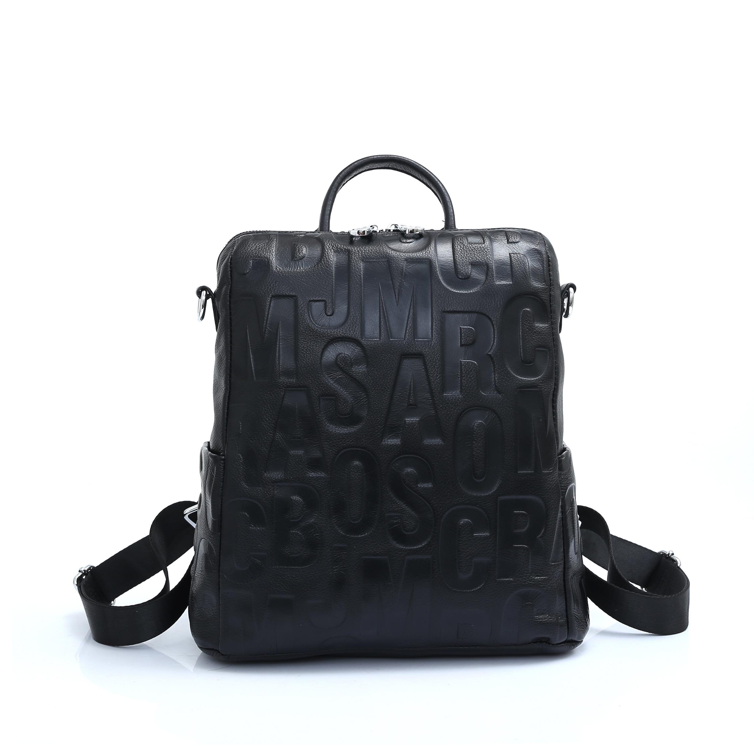 

Zency Women s Genuine Leather Backpack Silver Hardware Unique Letter Travel Bag