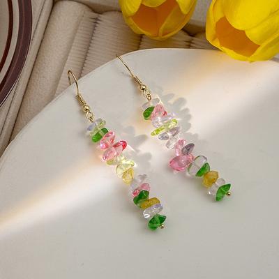 Colorful Irregular Stone Beaded Earrings Fresh for Summer with Dopamine Danglers Woodland Style Earpendants