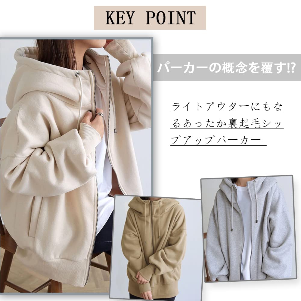 YUESUO Outerwear Long Sleeve Long Loose Solid Women's Zip-Up Hoodie, Coat, Fleece-Lined Hoodie, Sweatshirt, Thick, Length, Warm, Cute, Oversized, Fit,