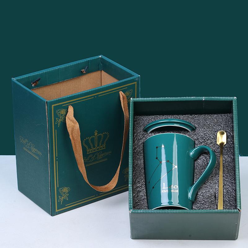 Creative Ceramic Cup With Lid Spoon Gift Water Cup Gift Box Twelve Constellation Ceramic Cup Printing