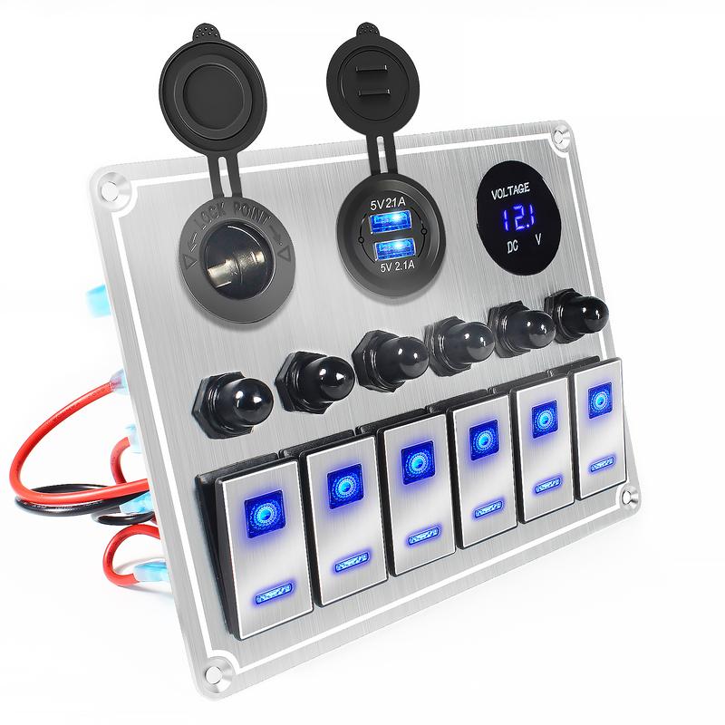 Metal 4/6 Gang with Car Boat Overload Protector Switch Panel Marine Led Rocker Switch Panel Digital Display Toggle Switches