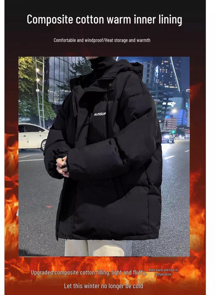 Men's Hooded Cotton Jacket - 2025 Autumn/Winter Youth Trend, Thick Padded for Warmth, Stylish Brand, Ideal for Middle School Students