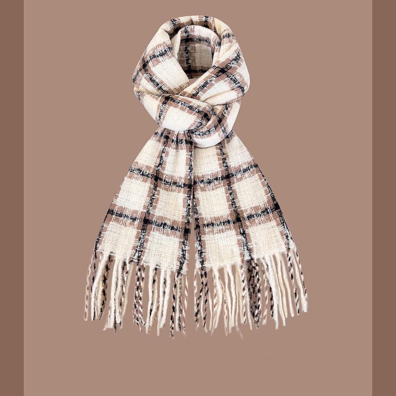 Plaid Scarf Women's Winter Retro Versatile Thickened Warm Long Shawl Student Dual-purpose Scarf Tide