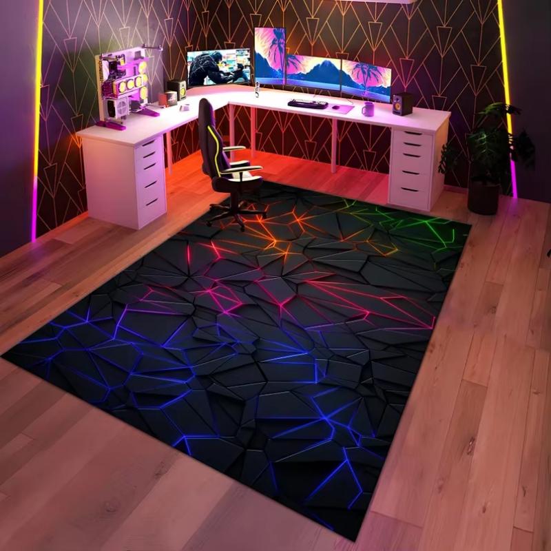 3D Neon Gaming Room Carpet Non Slip Wear Resistant Gaming Chair Mat Bedroom E-sports Floor Rug Home Decor