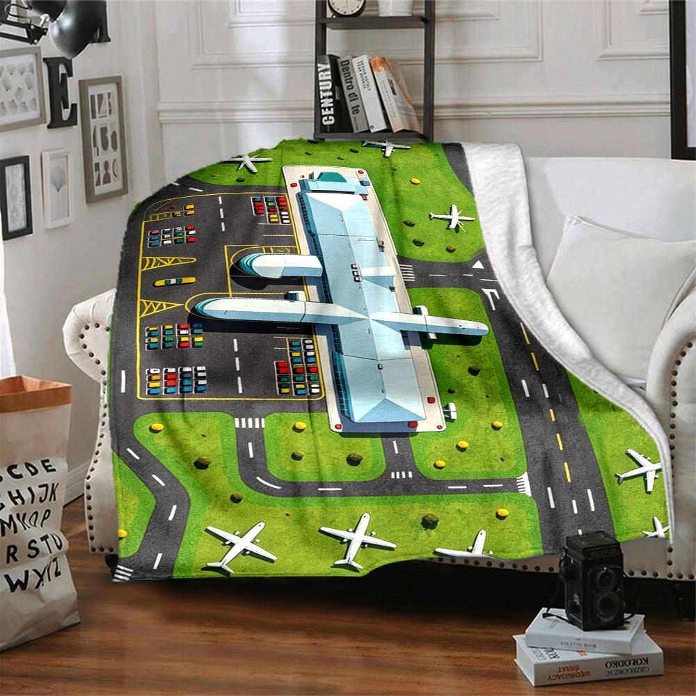 1Pc Airplane Lot Blanket Soft And Comfortable Casual Warm Camping Travel Christmas Halloween Xmas Gift M928108