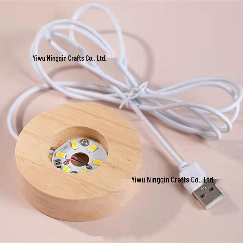 Solid Wood Touch Lamp Base: White/Warm Light 7-Color LED Night Light Display Pad