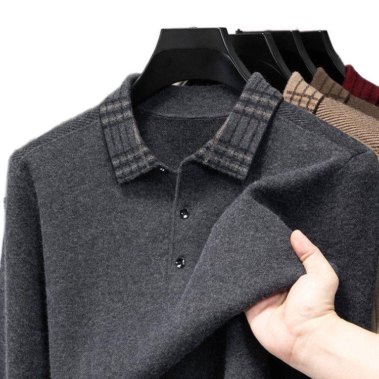 Men’s Lapel Thick Warm Knit Jacquard Polo Sweater - Autumn/Winter Collection