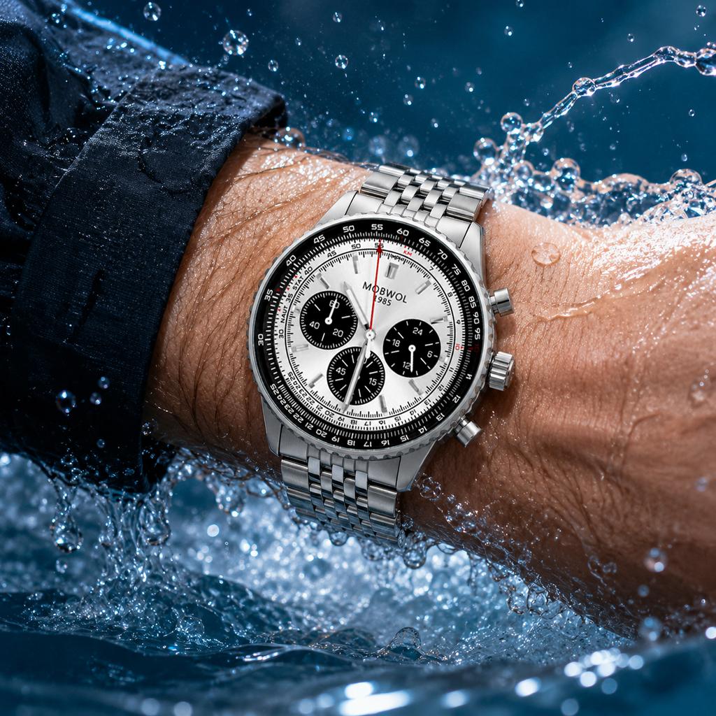 MOBWOL Men Chronograph Watch Leather Strap 30M Waterproof Quartz Sports Wristwatch Luxury Business Male Gift Watch