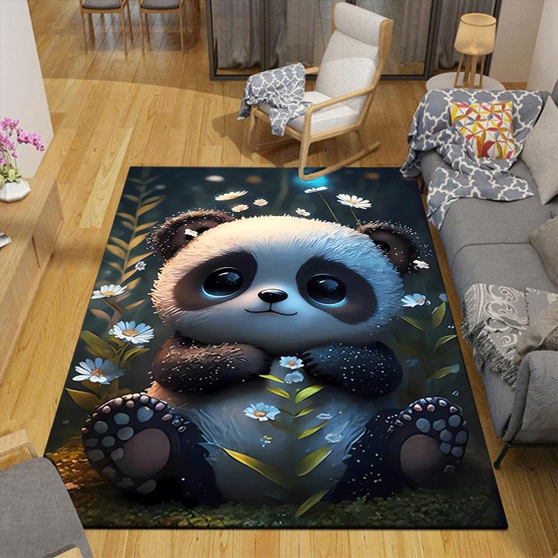1pc Flowers and pandas Design Area Rug - Soft, Anti-Slip, and Durable Gaming Room Decor for Bedroom