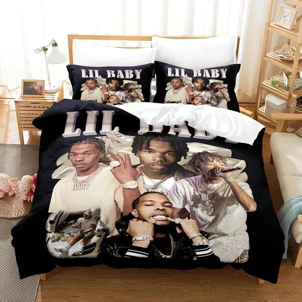 3D Print Lil Baby Rapper Bedding Set Duvet Cover Bed Set Quilt Cover Pillowcase Comforter King Queen Size Boys Adult Bedding