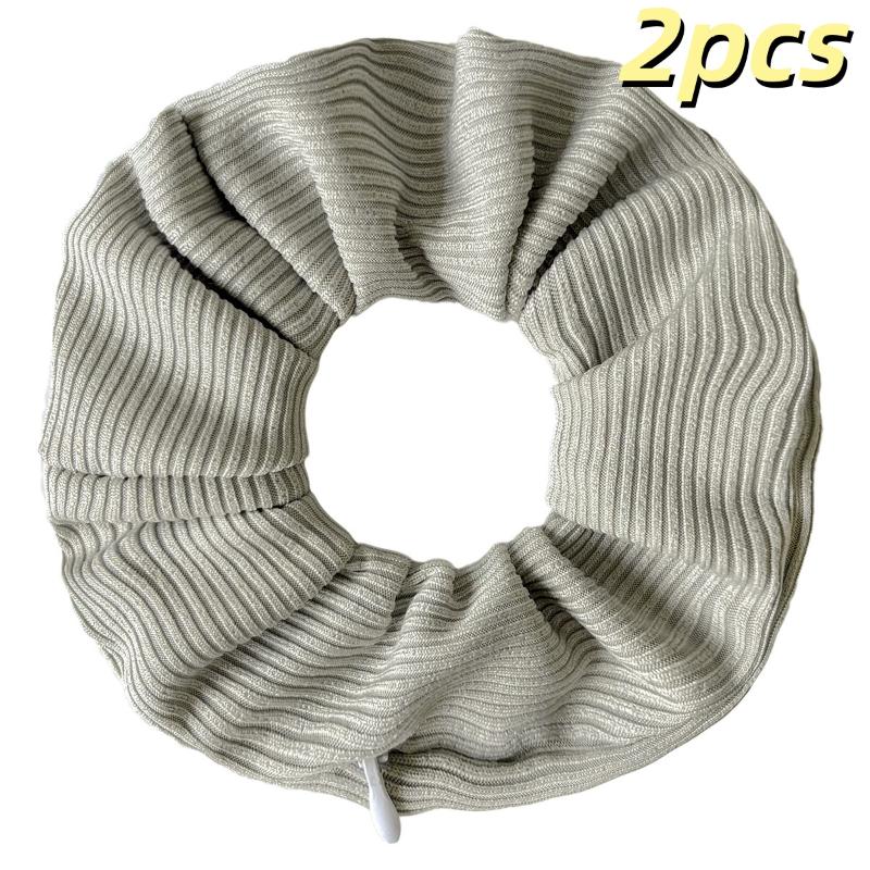 2Pcs Striped Knitted Fabric Solid Color Hair Band Hair Scrunchies With Pocket Zipper For Girls Ponytail Holder Bands