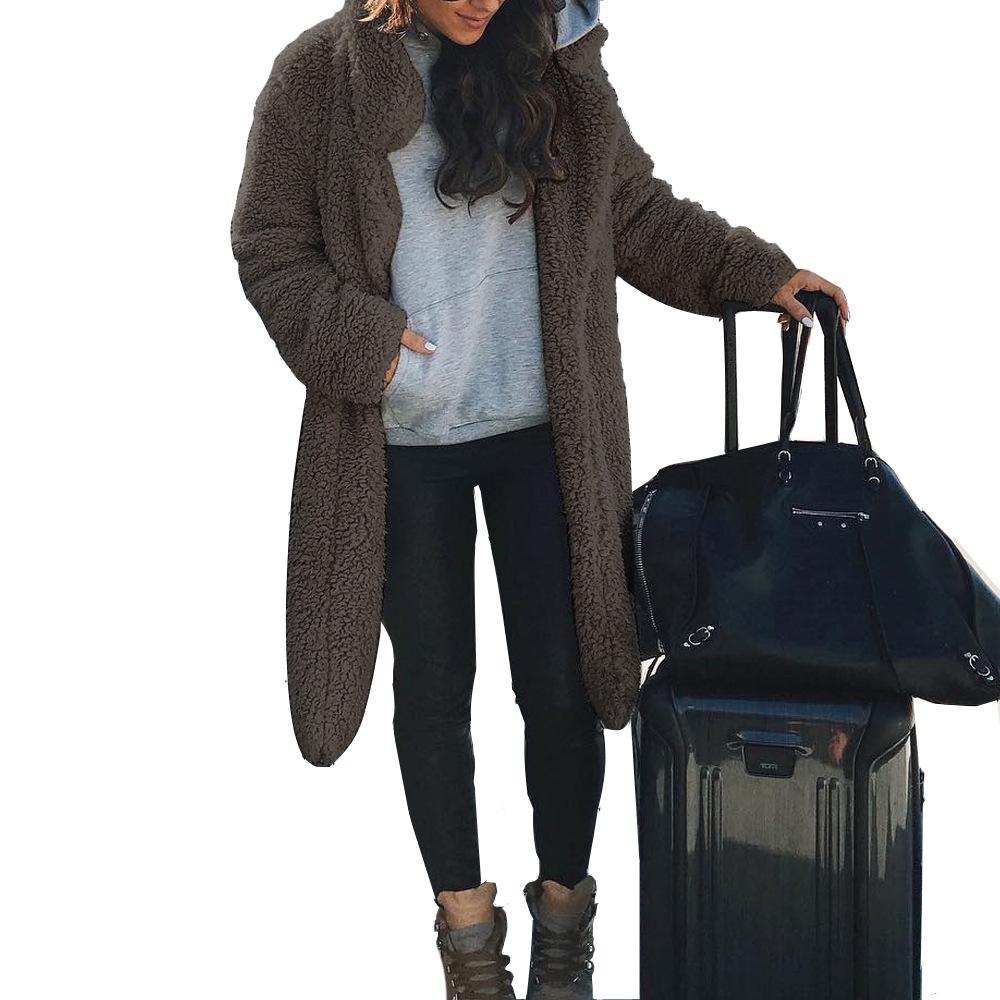 Neformální Módní Teplá Bunda Dámský Kabát Klasický Jednobarevný Kabát Dámský Zimní Plyšový Kabát