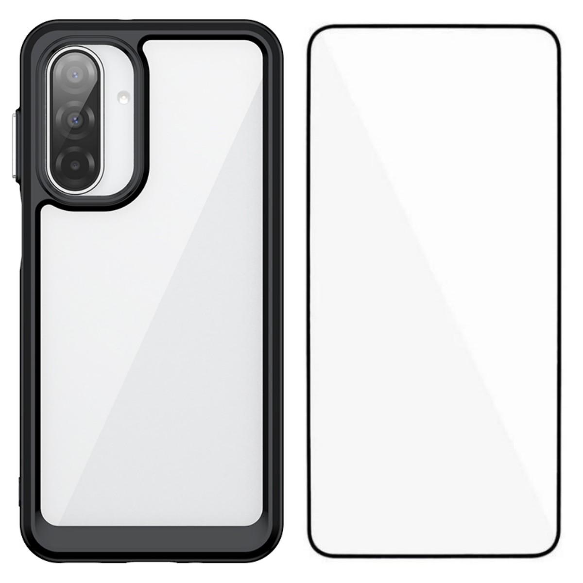 

For Samsung Galaxy A17 5G Phone Case WANLONFENG XC Series TPU Acrylic Cover with Tempered Glass (Big Lens Hole) Black