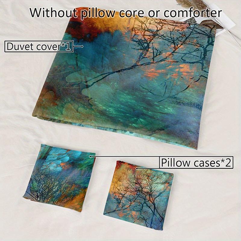 3pcs Abstract Tree Watercolor Bedding Duvet Cover Set Autumn Tree Bedding Quilt Set Modern Abstract Themed Bed Quilt Set Fall