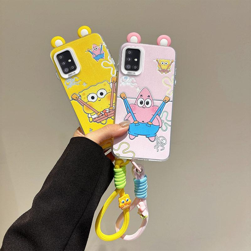 KEYSION Cute Ear Cartoon Case for Samsung A51 4G A31 with Lanyard Soft Silicone+PC Shockproof Phone Cover for Galaxy A31 A51 4G
