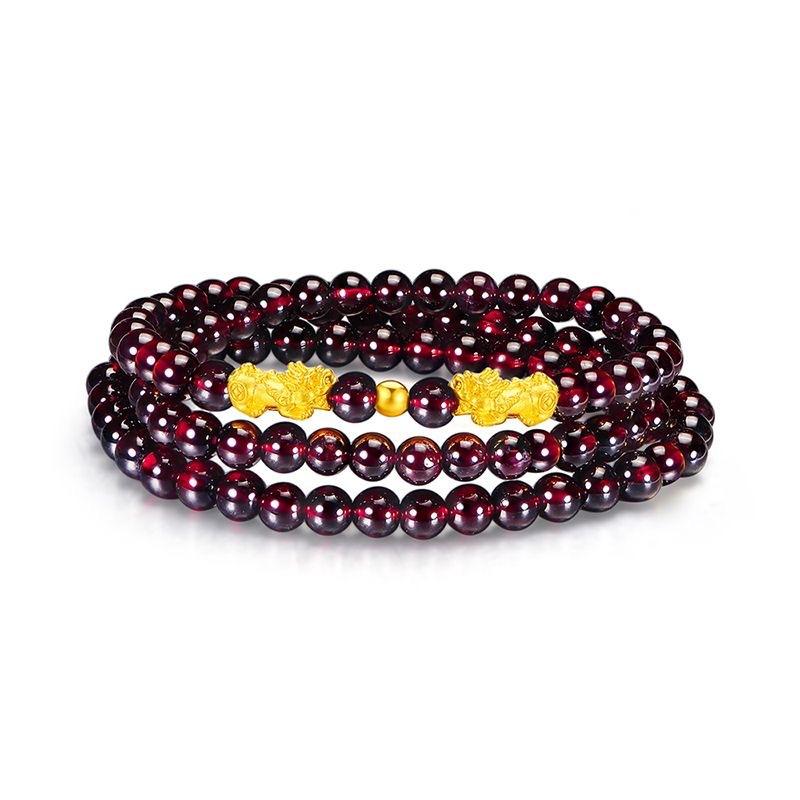 Unisex Multi-Loop Pixiu Bracelet, Garnet / Glaze Version, New Chinese Travel Gift