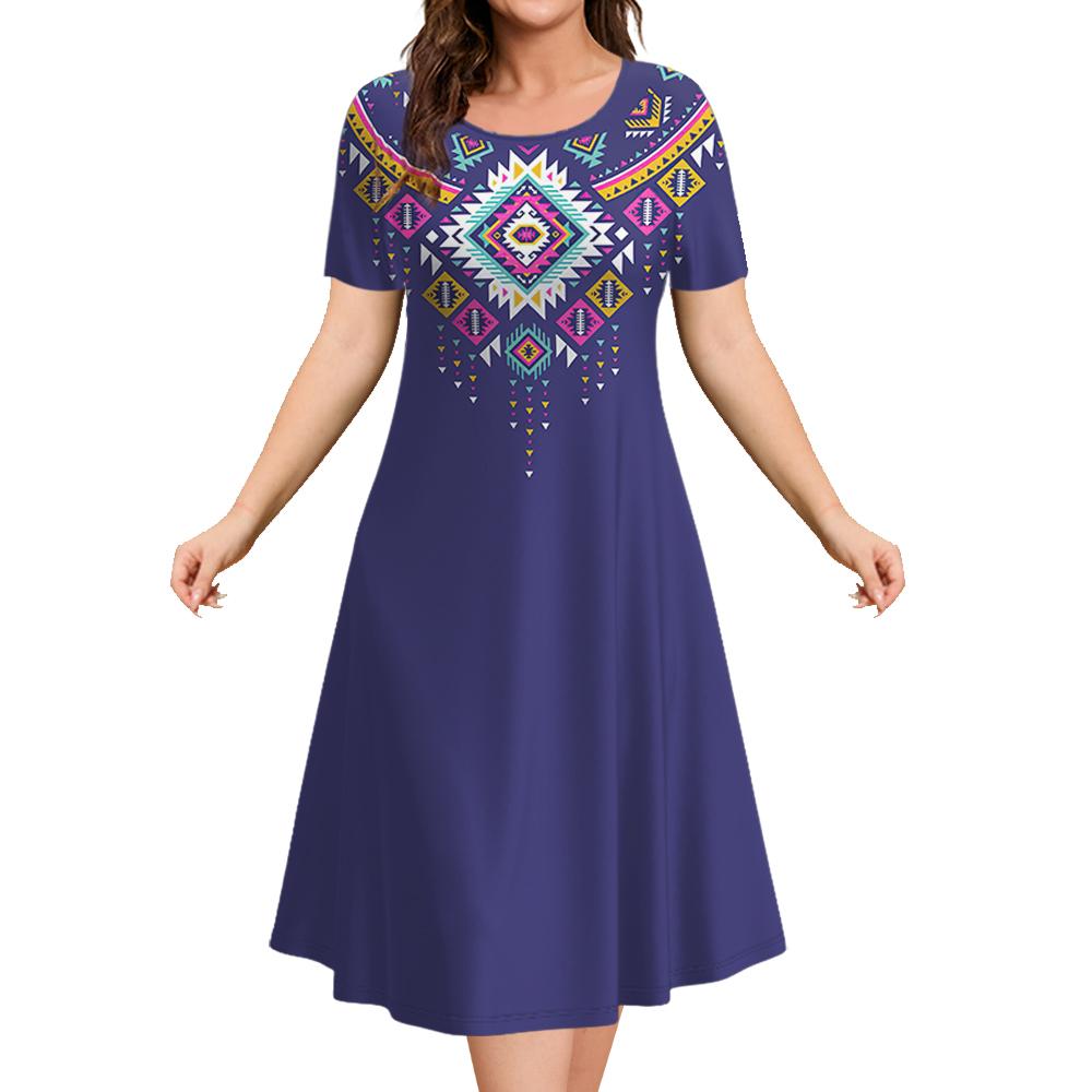 Women‘s Dresses 3d Flowers Pattern Short Sleeve Tops Casual Fashion A-Line Skirt Summer Lady Oversized Vacation Dresses