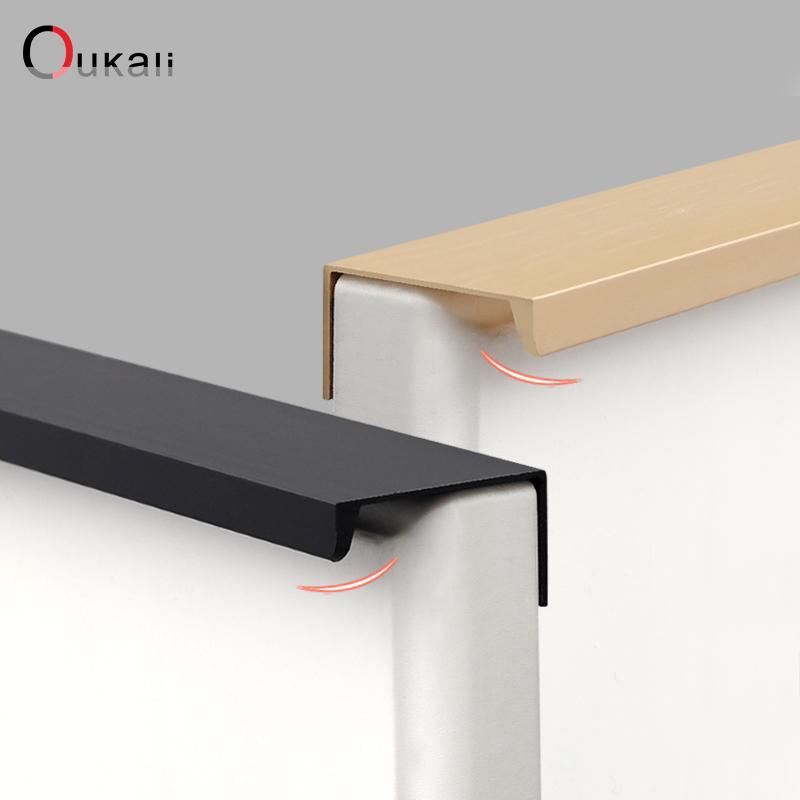 Oukali Simple 800mm Aluminum Profile Hidden Handle Embedded Kitchen Wardrobe Profile Drawer Cabinet Furniture 128Mm Gold Handles
