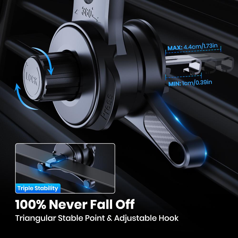 TOPK Car Phone Holder Air Vent Mount [360° Metal Hook] Universal Extension Car Mount For iPhone 15 14 Samsung Xiaomi Car Stand