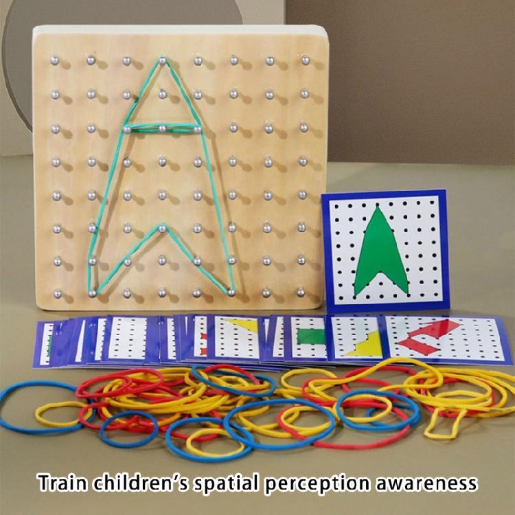 Fun Educational Toy With Wooden Geoboard And Elastic Rubber Bands for Kid Fine Motor Skills Logical Thinking Development