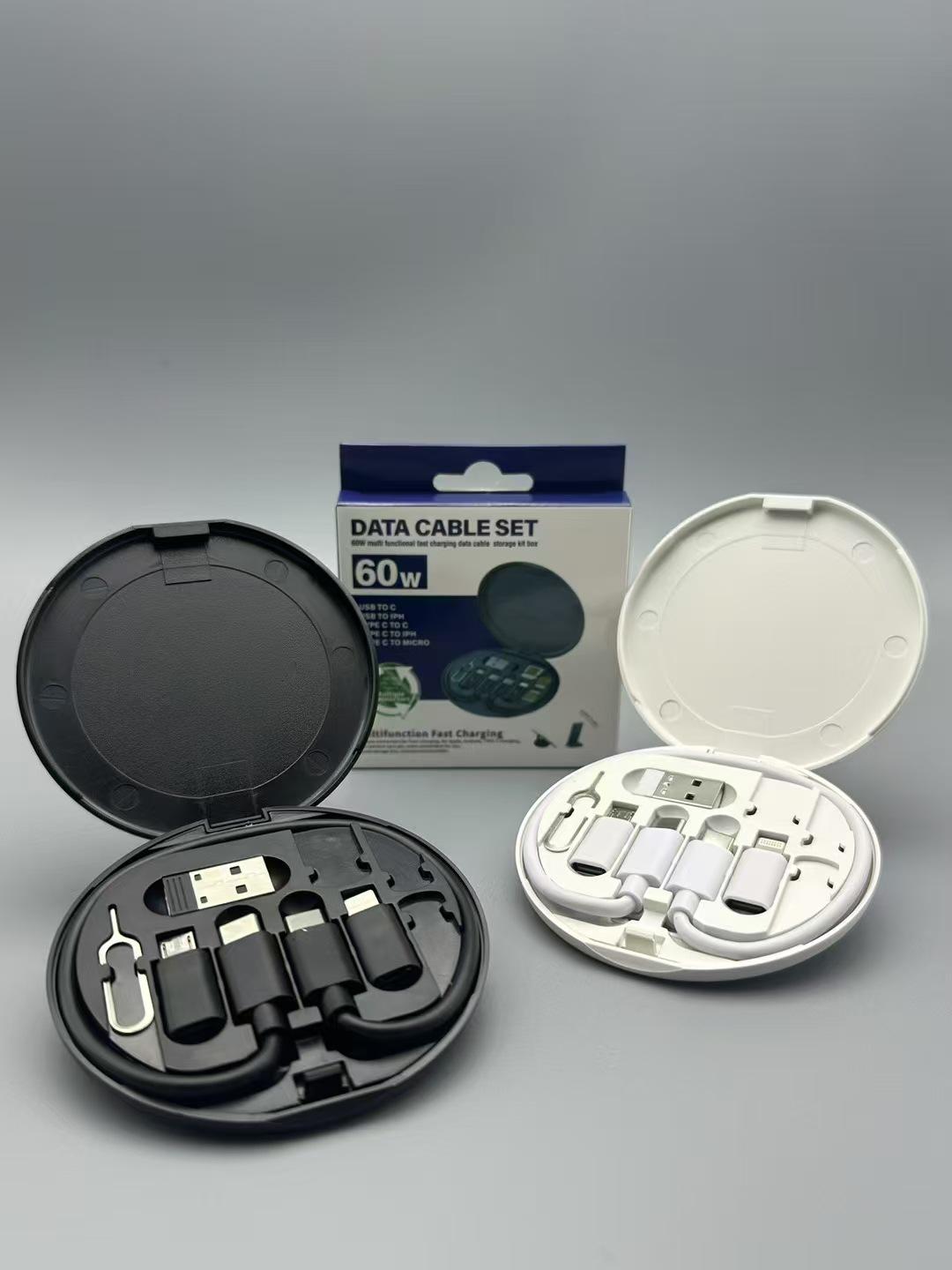 60W Cross-Border Gift: Multi-functional Retractable Data Cable & Phone Holder with Storage Box