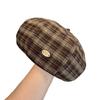 Plaid Painter's Hat Women's Autumn and Winter Retro Face showing Small Octagonal Hat Autumn and Winter Warm and Fashionable Beret Hat