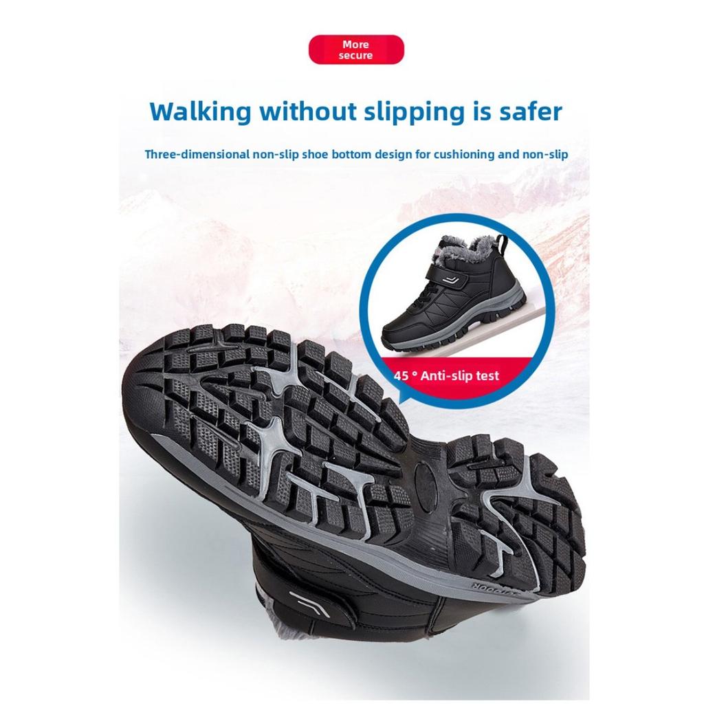 Outdoor Men's Cotton Shoes, Winter High Top Snow Shoes, Hiking Shoes, Waterproof and Plush Snow Boots