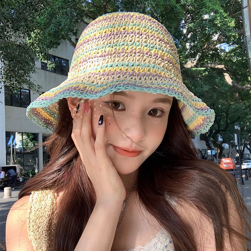 

Rainbow Sun hat Women s Summer Hat Wide Brimmed Striped Sun Protection Fisherman Cap Bucket Hat Colorful Foldable Sunhat New