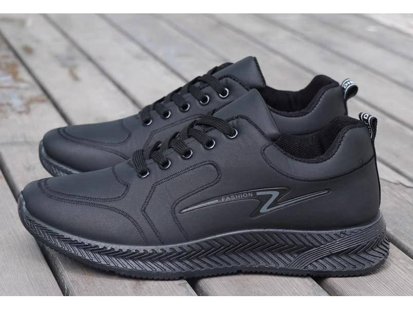 Men's Black Waterproof Leather Casual Sports Shoes - Autumn/Winter, Non-Slip, Wear-Resistant, Perfect for Running and Work.