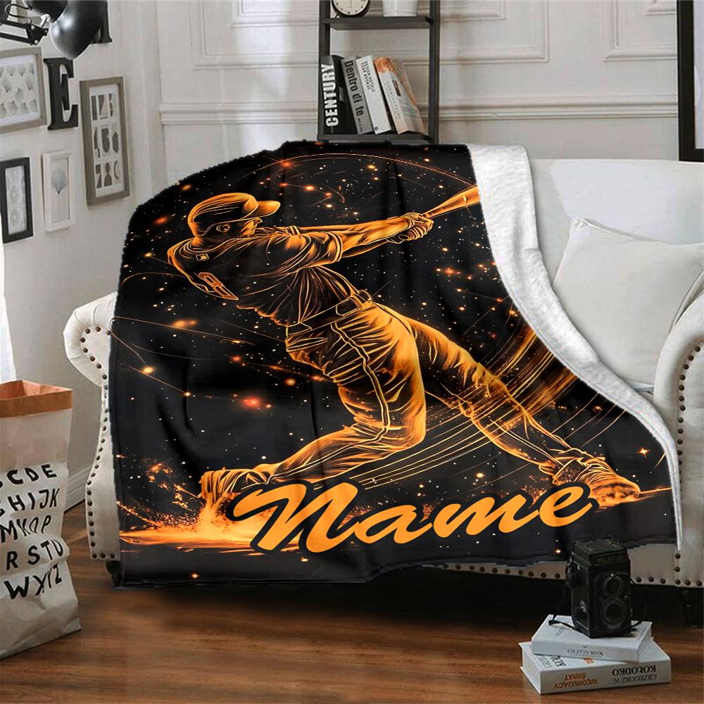 Custom Name Baseball Theme Printed Blanket - Perfect for Couch, Bed, Travel & Outdoor Use | Machine Washable, Cozy & Durable.