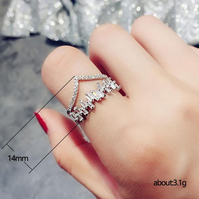 Korean version of women's crown ring, exquisite double-layer zircon micro-inlaid women's ring, curved V index finger ring for women