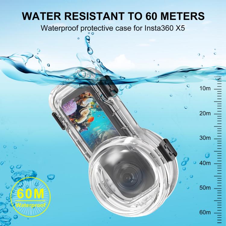 For Insta360 X5 PULUZ Quick Release 60m Waterproof Sealed Diving Case (Transparent)