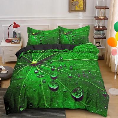 Natur Tropische Grüne Blätter King Queen Bettwäscheset Regenwald Dschungel Pflanze Bettbezug 3D Botanisch Polyester Steppdeckenbezug