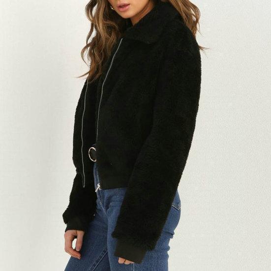 Dámské Zimní kabát Silný plyš Jednobarevný Dlouhý rukáv Zip Měkké Hřejivé Kapsy Klopa Ležérní Elastická manžeta Venkovní Krátká bunda