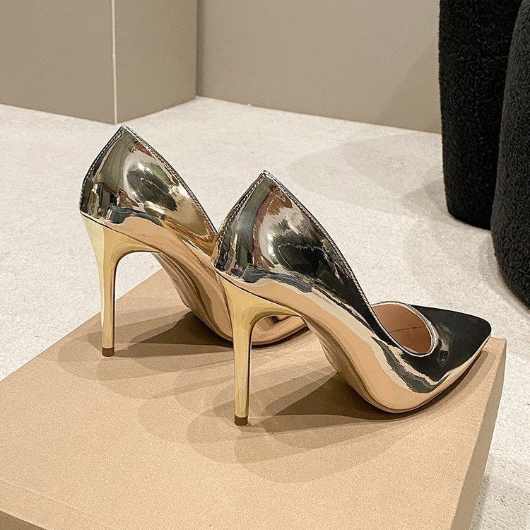 Fashion 10CM High Heels Large Size Nude Pointed Toe Night Party Etiquette Model Catwalk Slim Heels Single Shoe Elegant And Fashionable