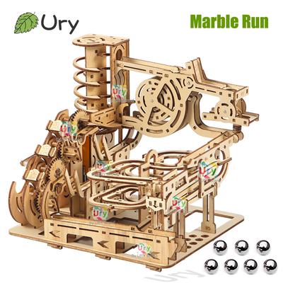Ury Quebra-cabeças 3D de Madeira Dispositivo de Pista de Catapulta Elétrica Conjunto de Pista de Bolas Modelo Mecânico Labirinto de Ciência 7 Bolas Montagem Presente Para Crianças