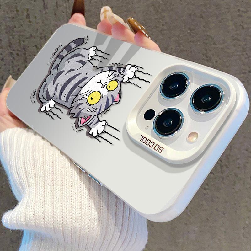 Silver Anti-Slip Cat Phone Case for iPhone 13/14Pro/15ProMax/16Pro/17