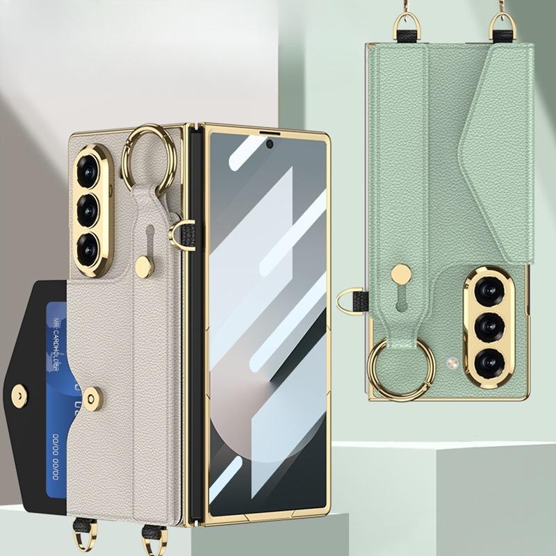 Samsung ZFold6 Telefono Cellulare Pelle di Chitina Stile Piccola Fragranza Braccialetto Borsa per Carte Braccialetto a Catena Portatile Custodia in Pelle