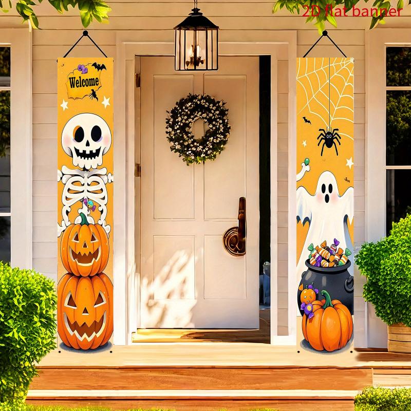 2D Flat Photo Booth Prop 2pcs, Day of The Dead, Halloween Couplets - Halloween, Day of The Dead Porch Decor, Cute Skull And Ghost Theme, Festive Party