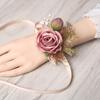 Rose Bud Wedding Flower Set, Wrist Corsage for Bride Bridesmaid & Boutonniere for Groom Groomsman, Artificial Silk Floral Party Accessories