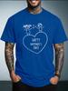 Unisex White Short Sleeve Tee Heart Two Kids Stick Figure Happy Mothers Day Text Graphic Crew Neck Loose Casual Male Daily Tops