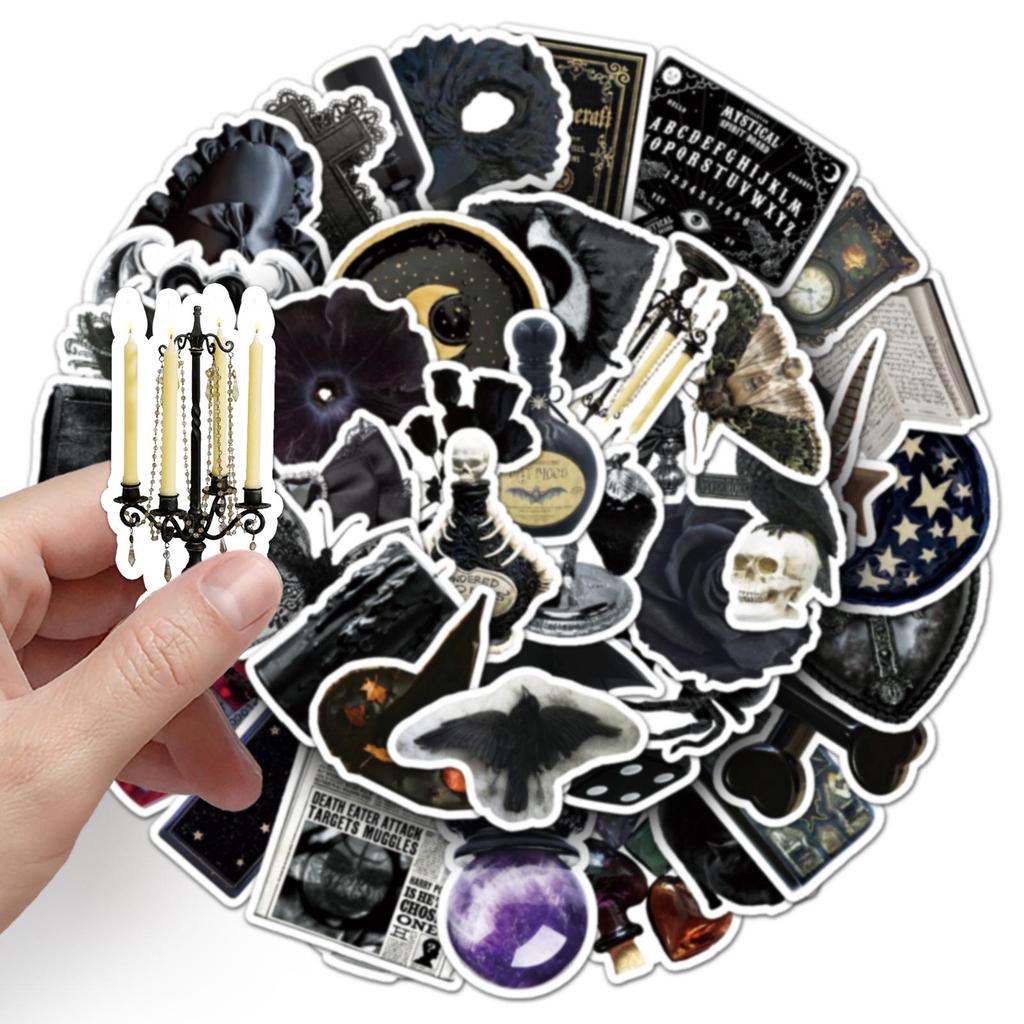 50 Sheets Gothic Dark Witch Horror Stickers: Hand-Painted Style for Phone Cases, Motorcycles, and Journals.