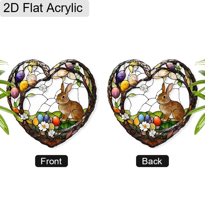 Acrylic Heart-Shaped Easter Bunny Suncatcher Stained Glass Effect Window Hanging Ornament Easter Lover Gifts