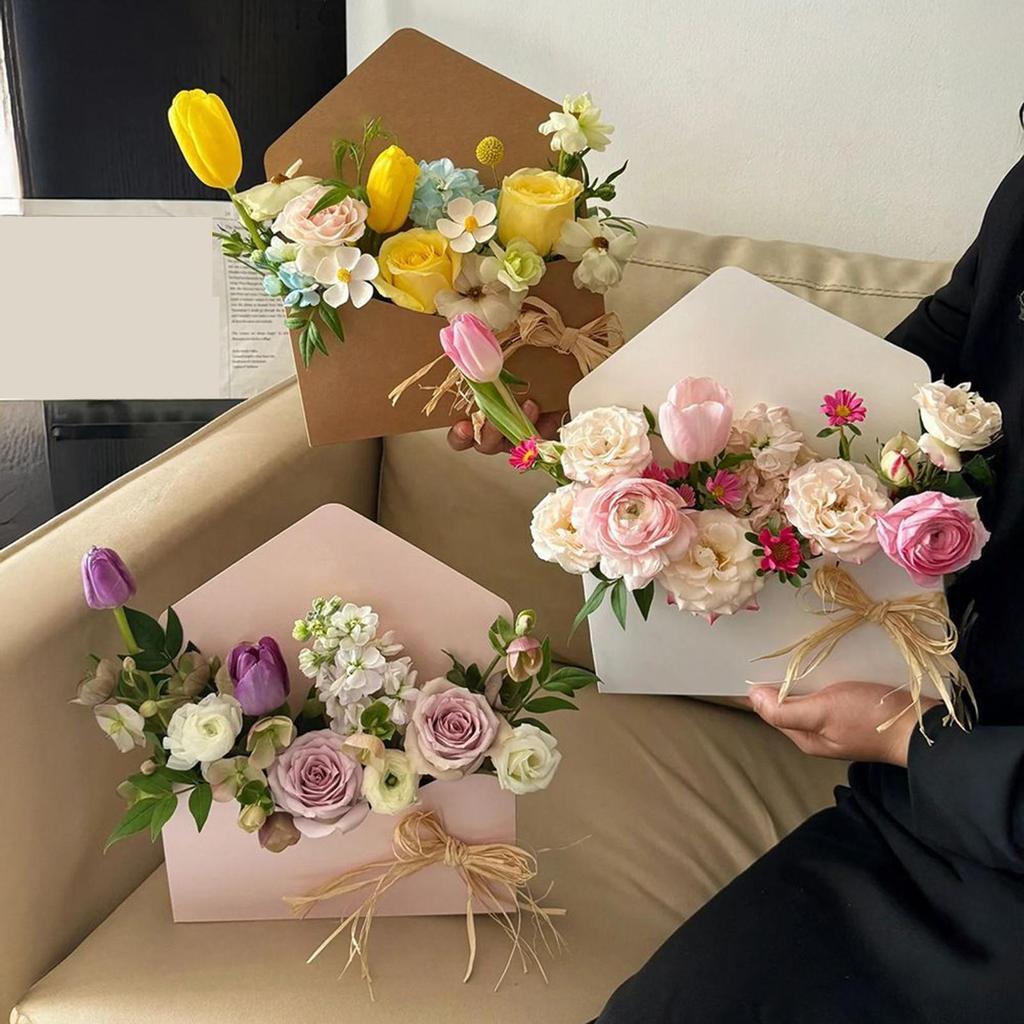 5Pcs Creative Envelope Flower Boxes Hand-folded Flowers Gift Bag Florist Bouquet Packaging Materials DIY Wedding Party Supplies