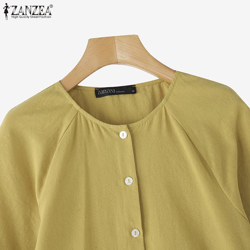 ZANZEA Women Casual Round Neck Solid Color Short Sleeve Cotton T-Shirts