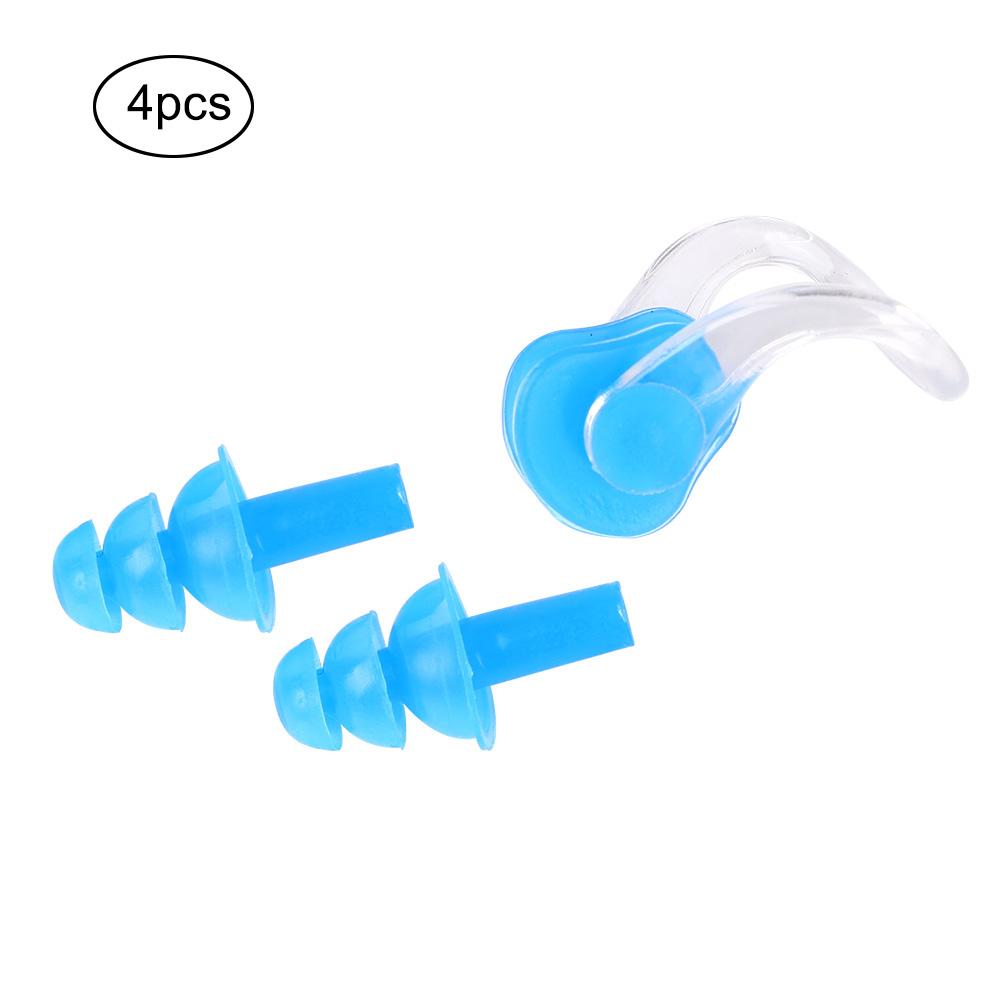 4Pcs Waterproof Soft Silicone Swimming Earplugs Earmuff Nose Clips Clamp Set Tools(Blue)