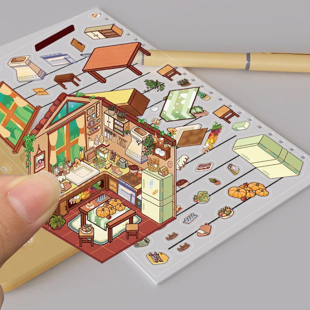 2PCS Warm Kitchen Sticker Harajuku Miniature Decoration Landscape Chambre Cafe Fashion Retro PET Art Decompression Stickers