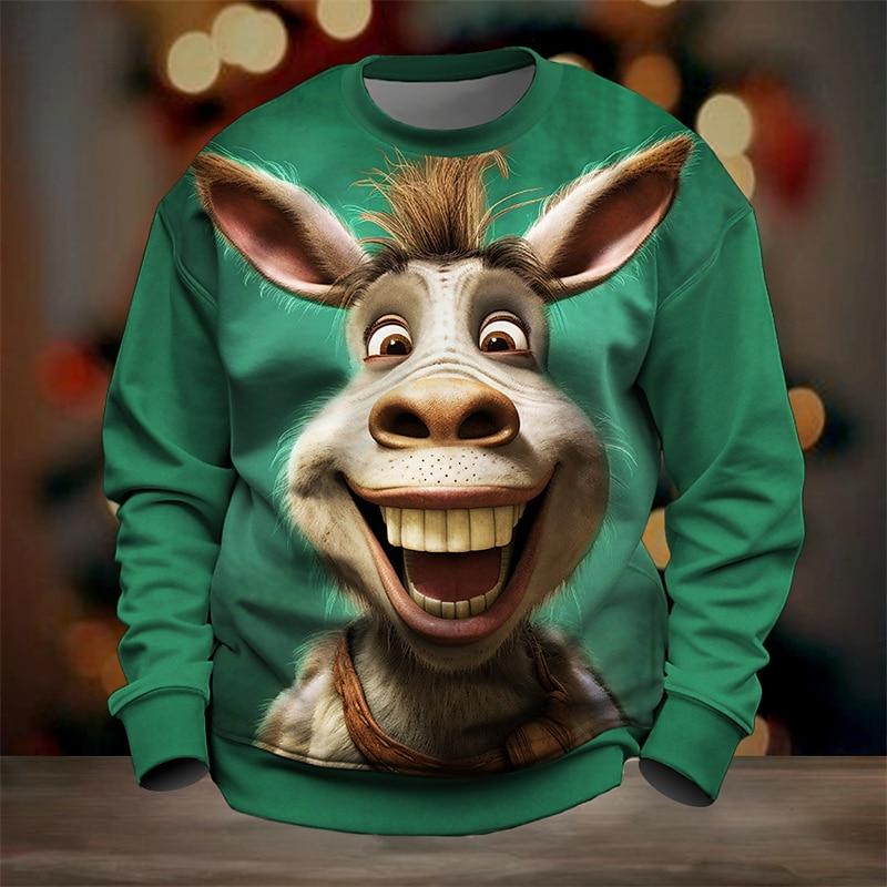 Autumn Men's Round Neck Sweatshirt Funny Donkey Graffiti Print Oversized Loose Long Sleeved Fashion Men Clothing Hoodies For Man